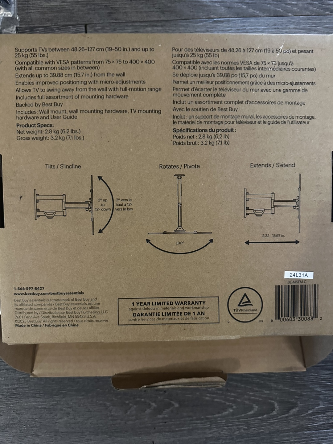 New Best Buy Essentials Full Motion Wall Mount (19-50") - photo 3