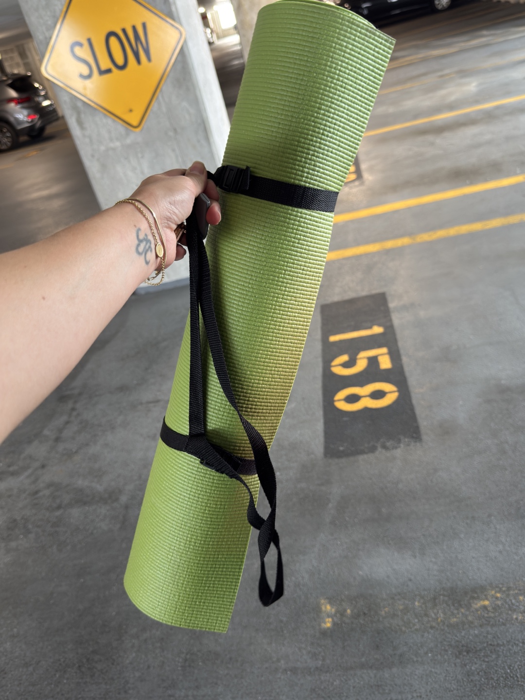 Green Yoga Mat with Strap NEVER USED