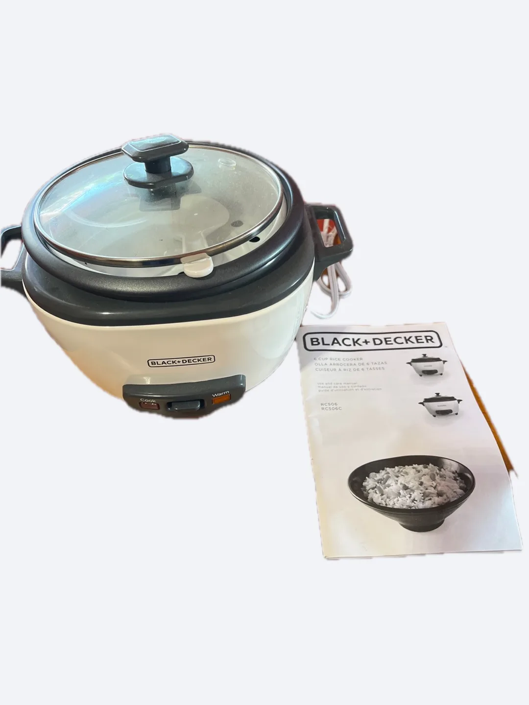Black+Decker 6-Cup Rice Cooker - White thumbnail