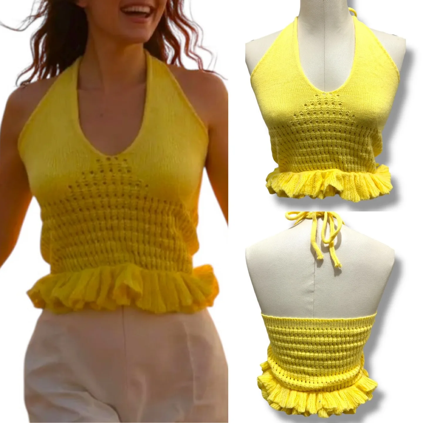 Set Yellow Knit Halter Top & Olive Green Ruched Skirt (XS/S) image indicator(5)