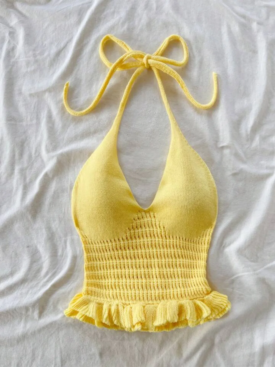 Set Yellow Knit Halter Top & Olive Green Ruched Skirt (XS/S) image indicator(9)