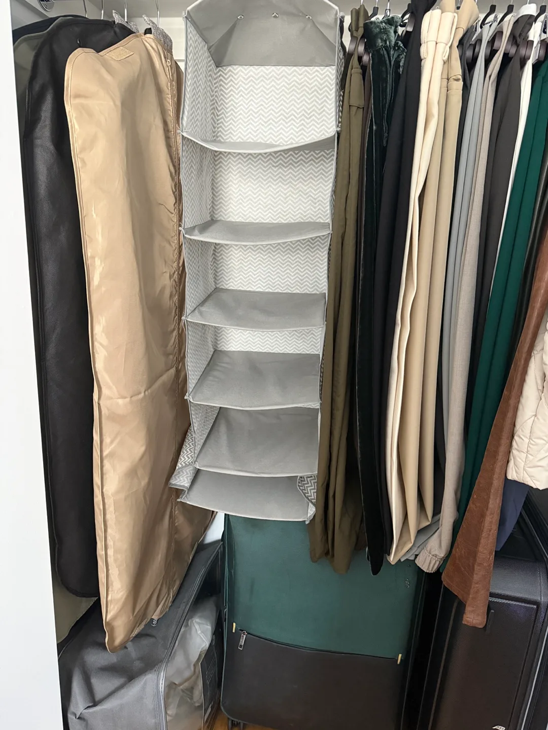 Hanging Closet Organizer (6 Shelf) + 2 wood hangers thumbnail