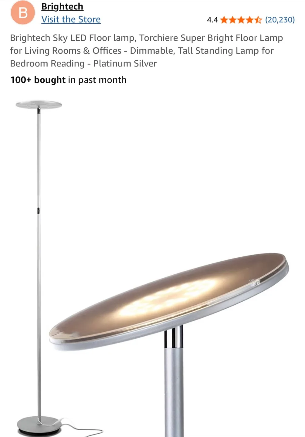 Brightech Sky LED Floor Lamp - Platinum Silver thumbnail