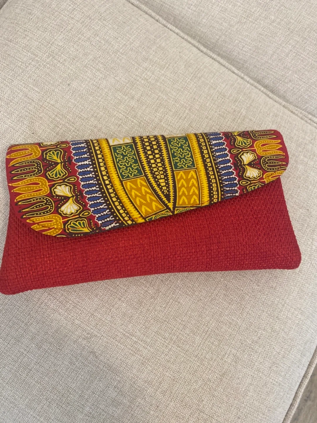 Red Clutch with African Print Flap thumbnail