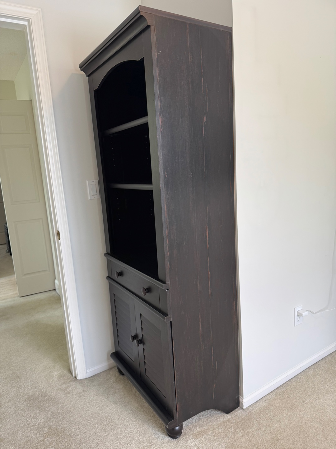 Black Wooden Bookcase with Storage - photo 2