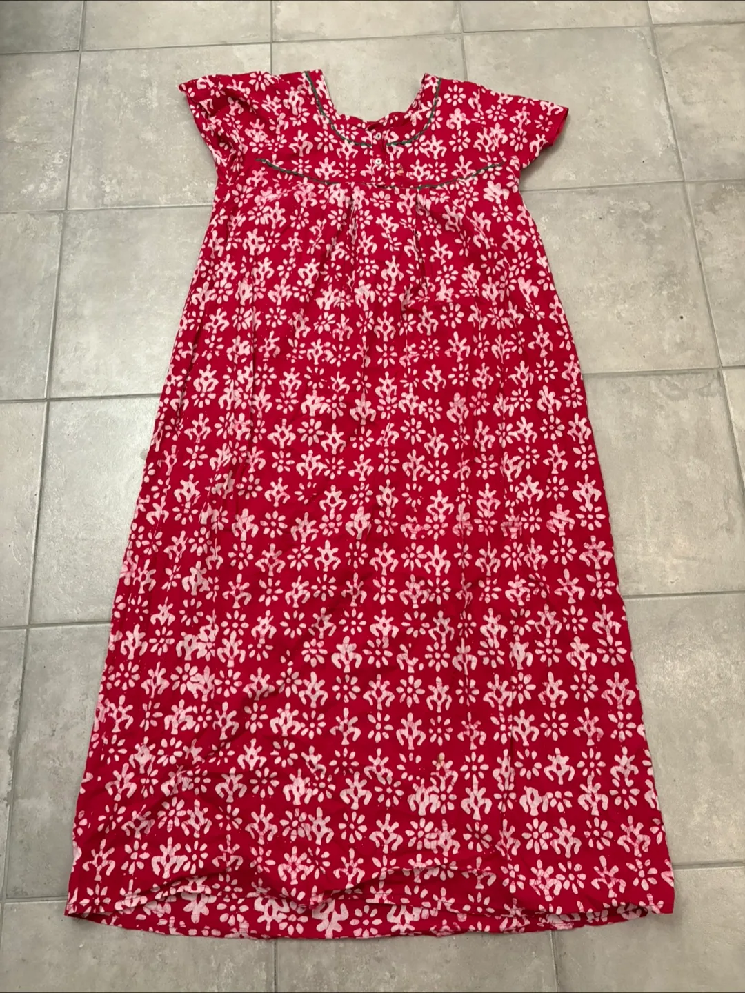 Red Floral Print Cotton Nightgown best for breastfeeding thumbnail