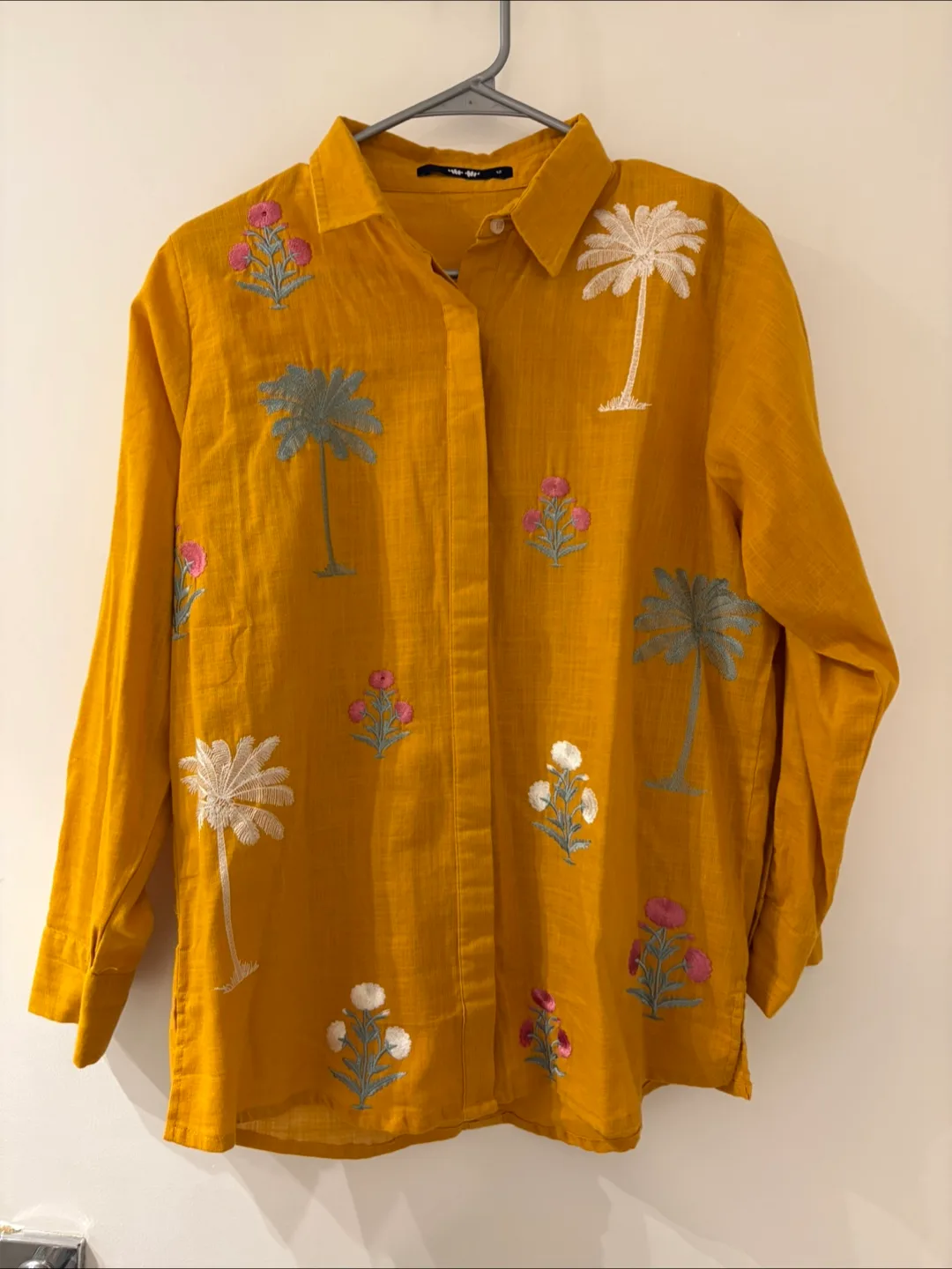 Mustard Embroidered Button-Up Shirt - Size 12 thumbnail
