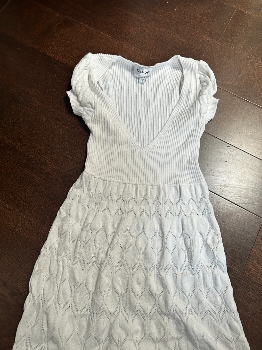 Vintage Bebe White Knit Mini Dress - Size S thumbnail