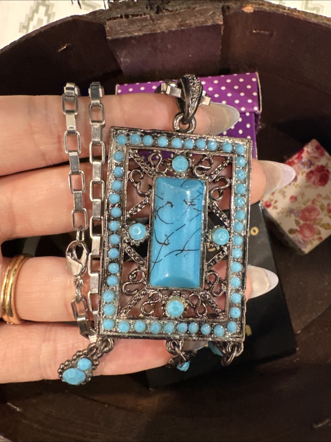 Vintage Persian Turquoise Stone Pendant Necklace - photo 2