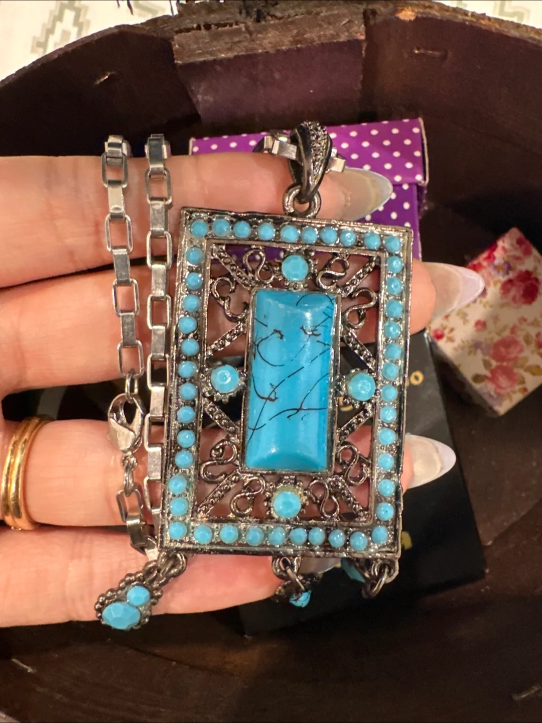 Vintage Persian Turquoise Stone Pendant Necklace image indicator(2)