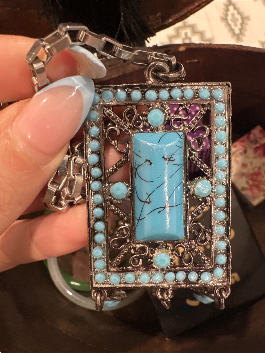 Vintage Persian Turquoise Stone Pendant Necklace - photo 3