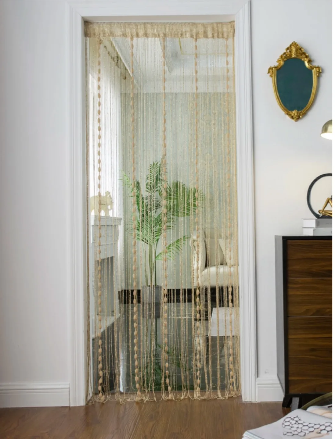 Beaded Curtain, Beige, 200cm Long thumbnail