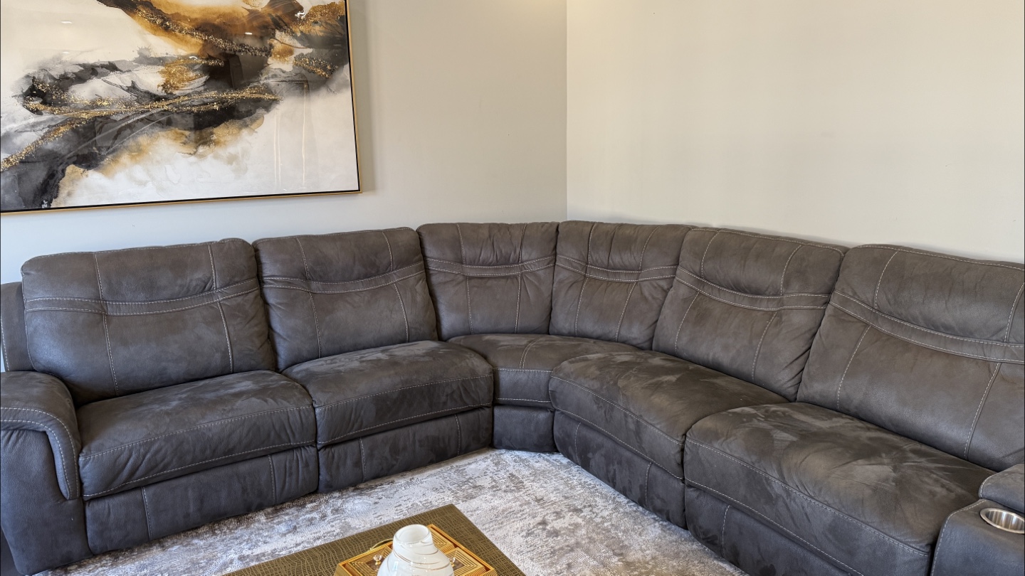 Grey Sectional Sofa with Cup Holders and recliner - photo 3