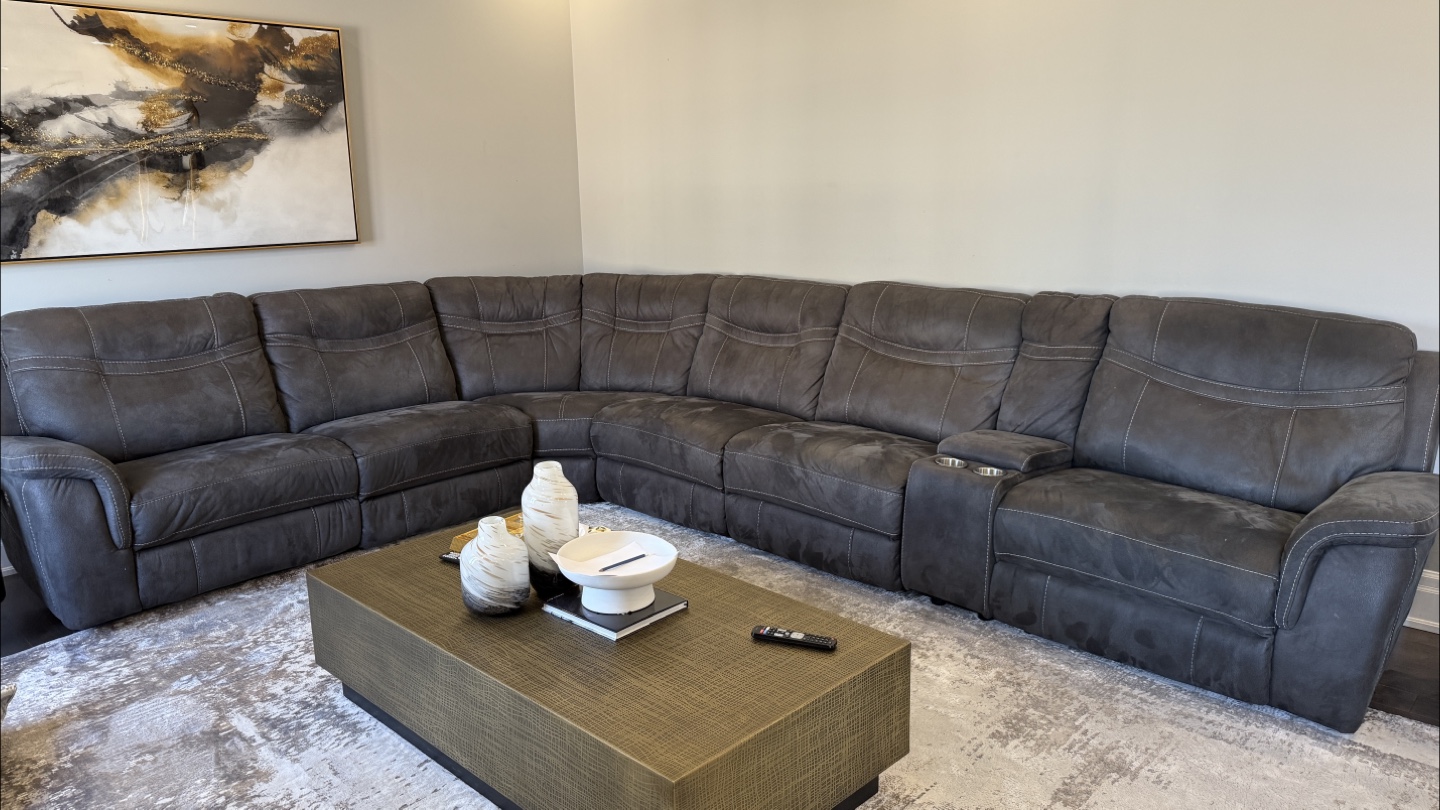 Grey Sectional Sofa with Cup Holders and recliner