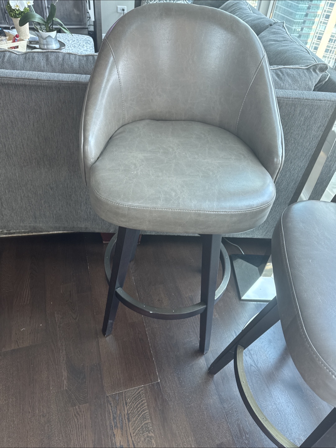 Brownish Gray Leather Swivel Bar Stools (Set of 2) - photo 2