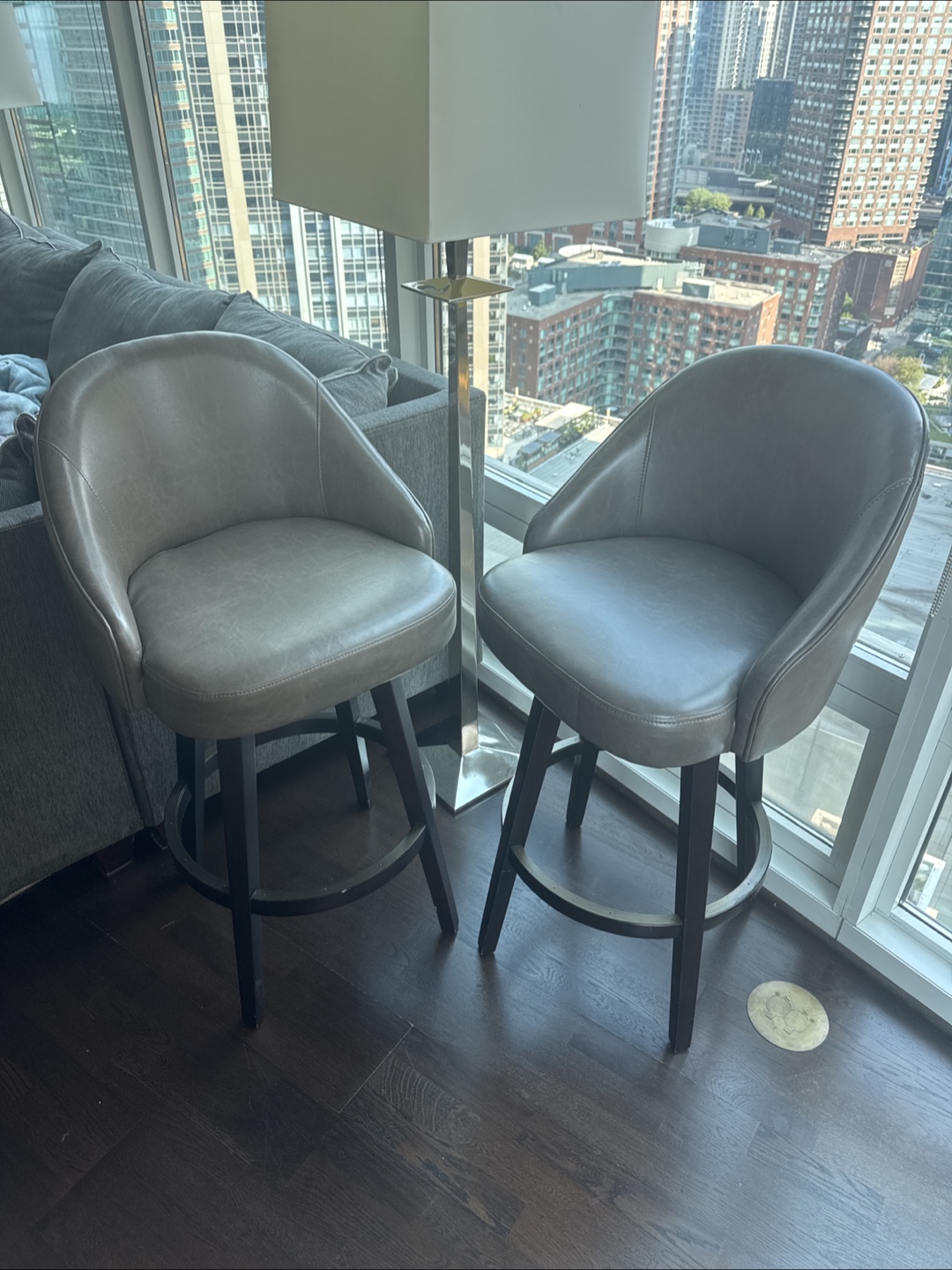 Brownish Gray Leather Swivel Bar Stools (Set of 2)