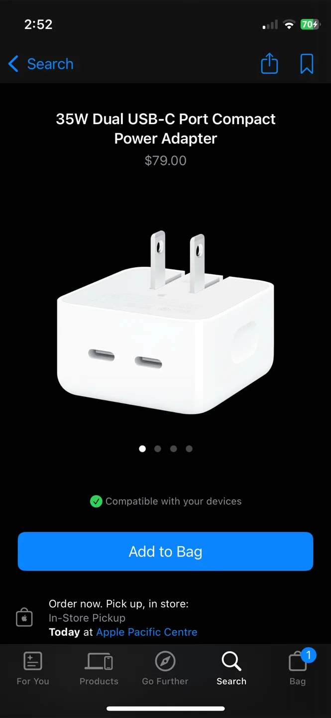 Apple 35W Dual USB-C Port Compact Power Adapter thumbnail