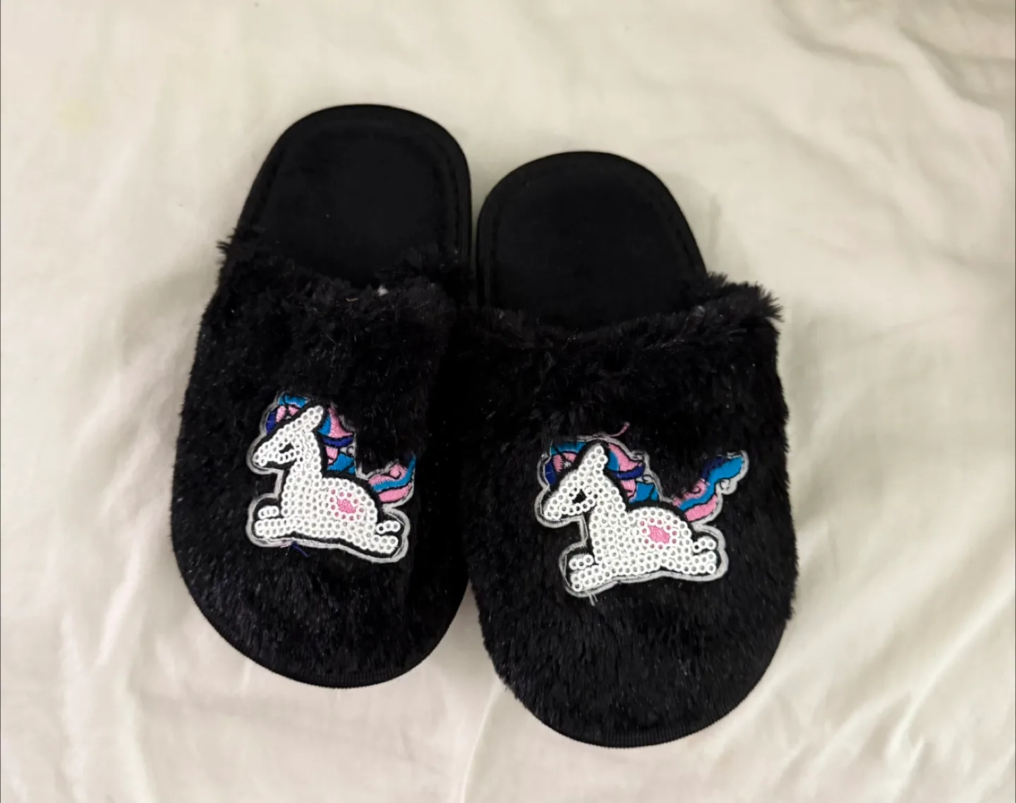 Girl's Black Unicorn Slippers - Size 13 thumbnail