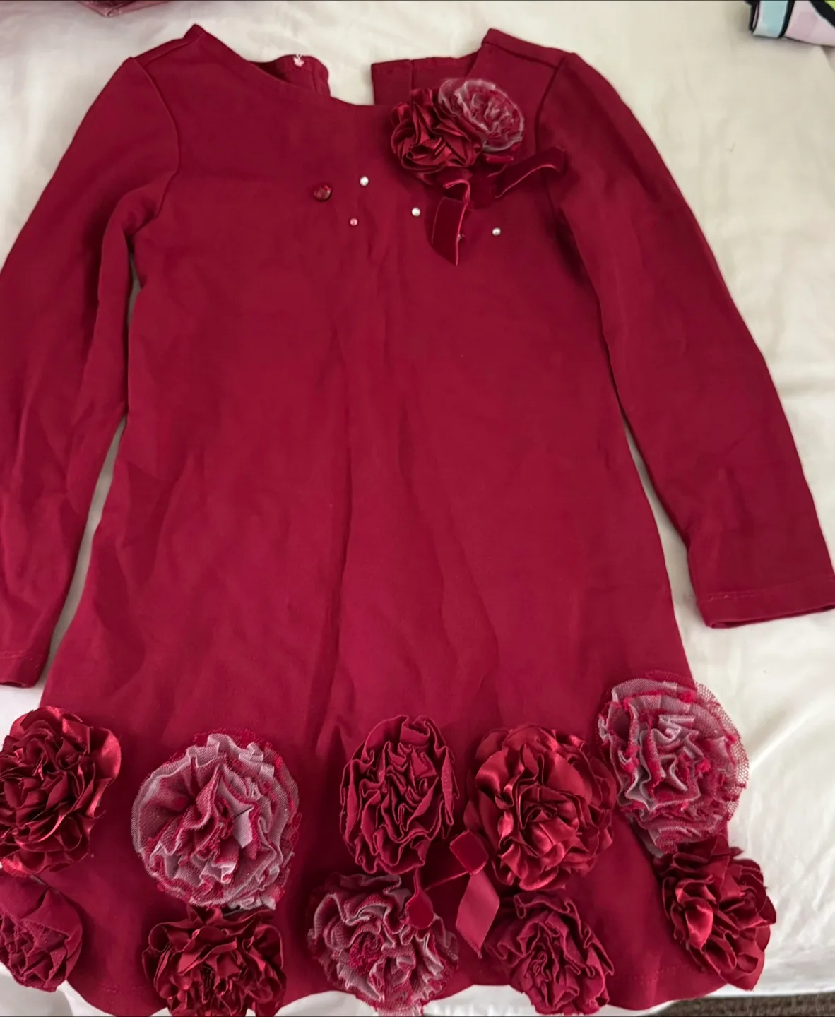 Red Long Sleeve Dress with Floral Details thumbnail