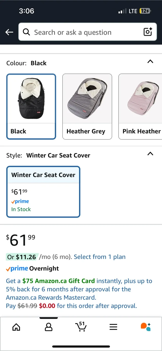 Skip Hop Winter Car Seat Cover - Black thumbnail