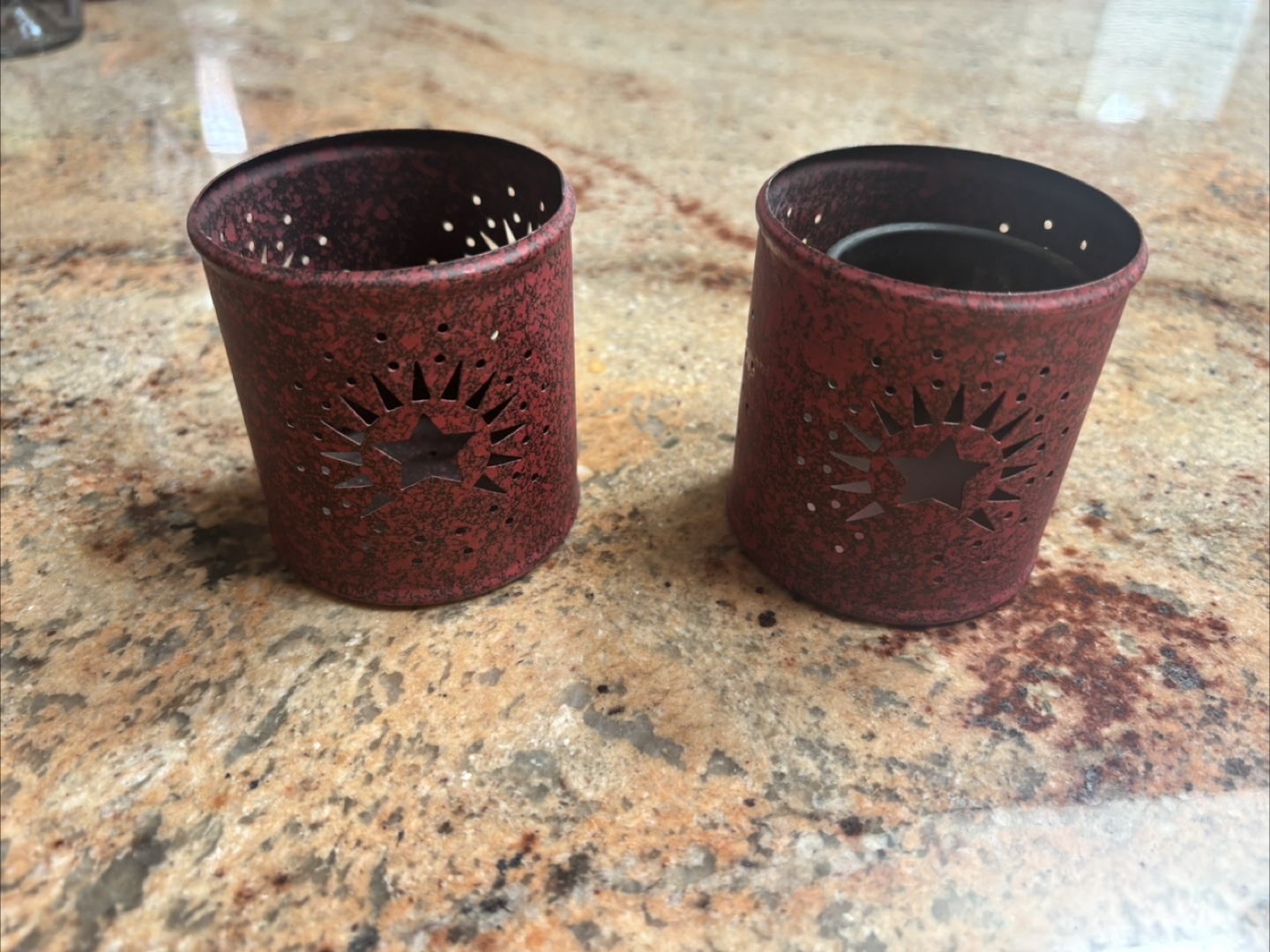 Red Metal Candle Holders - Set of 2