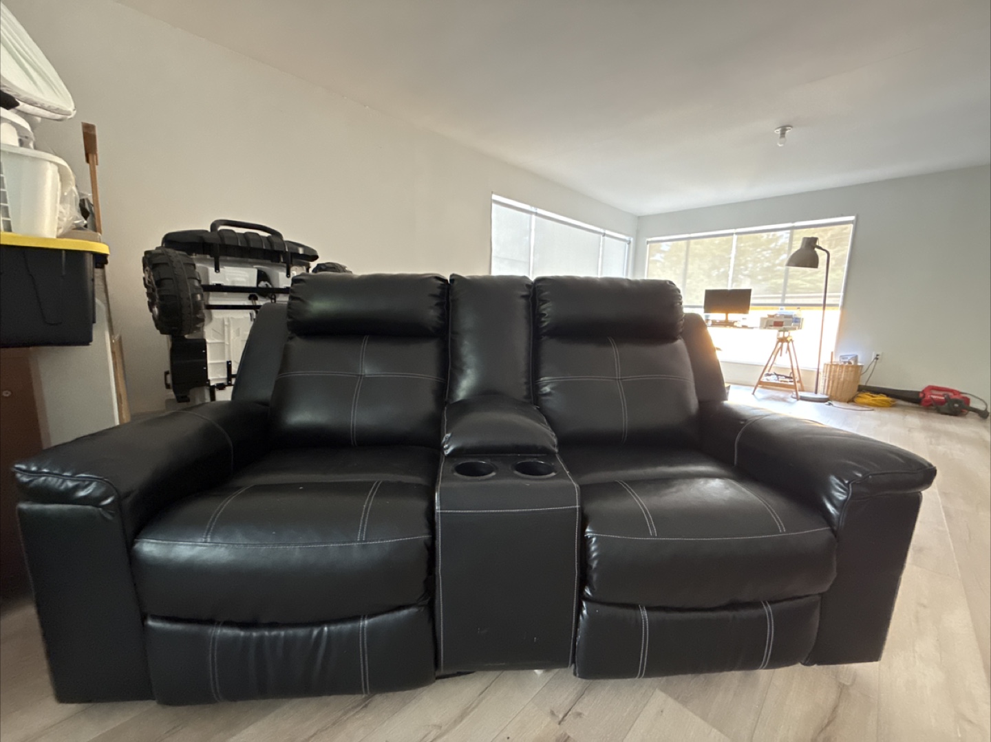 Black Faux Leather Reclining Loveseat - photo 2