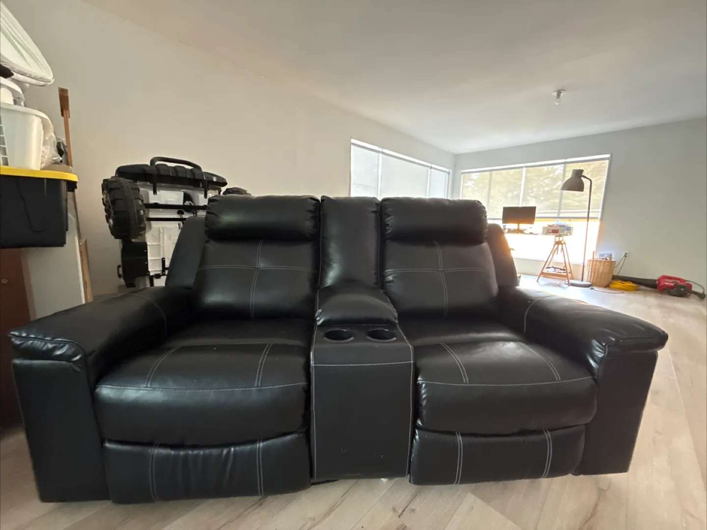 Black Faux Leather Reclining Loveseat image indicator(2)