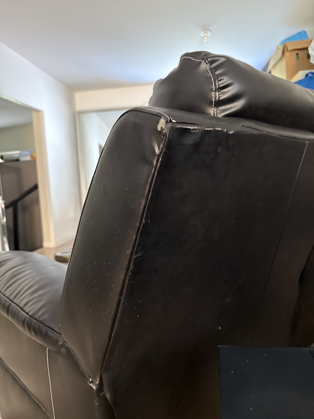 Black Faux Leather Reclining Loveseat - photo 3