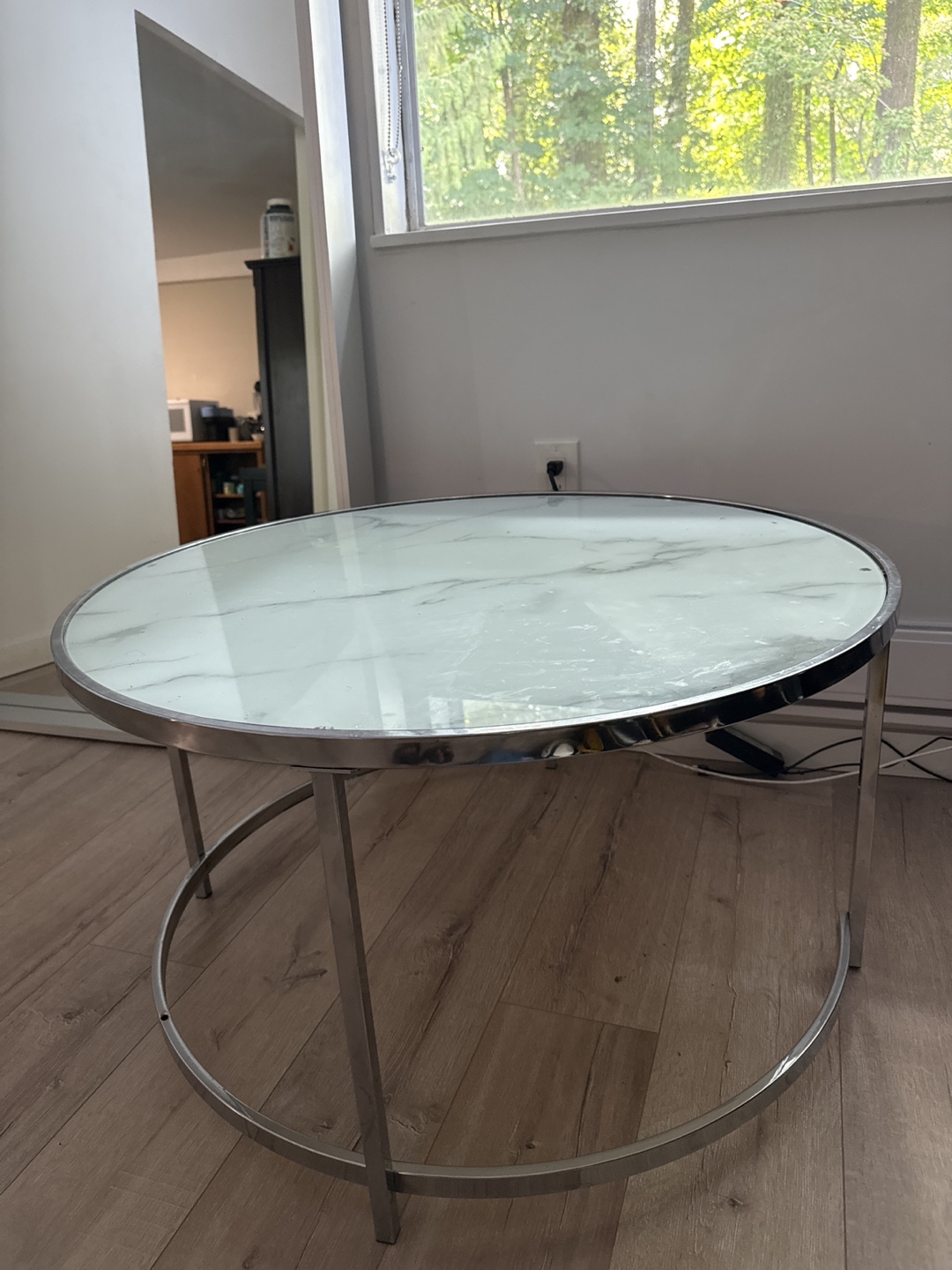 Round Coffee Table - glass Top, Silver Frame - photo 2