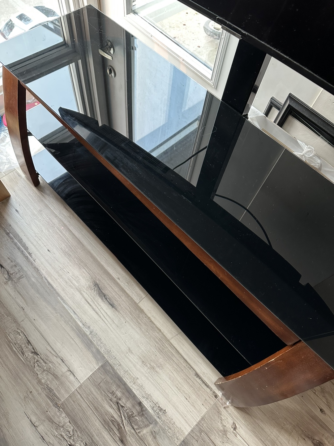 Glass TV Stand with Wood Trim - photo 3