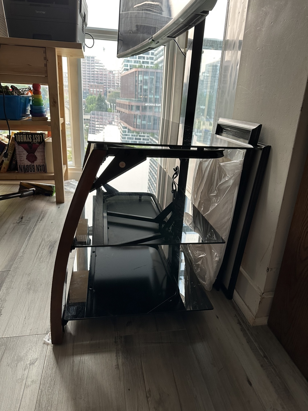 Glass TV Stand with Wood Trim - photo 4