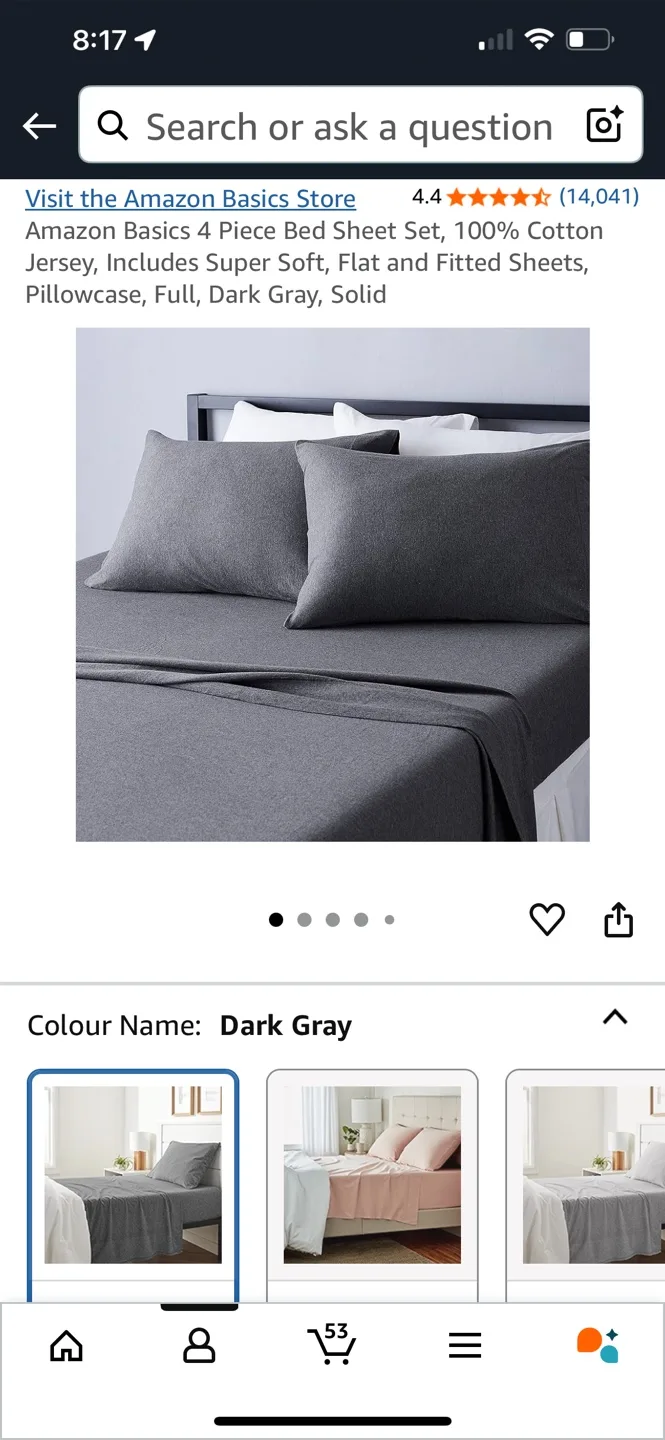 100% Jersey Knit Cotton Sheet Set - Dark Gray Full Bed thumbnail