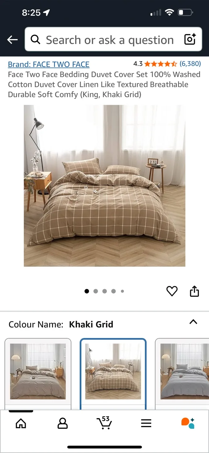 Duvet Cover + Pillowcase 100% Cotton Khaki Grid (Full) thumbnail