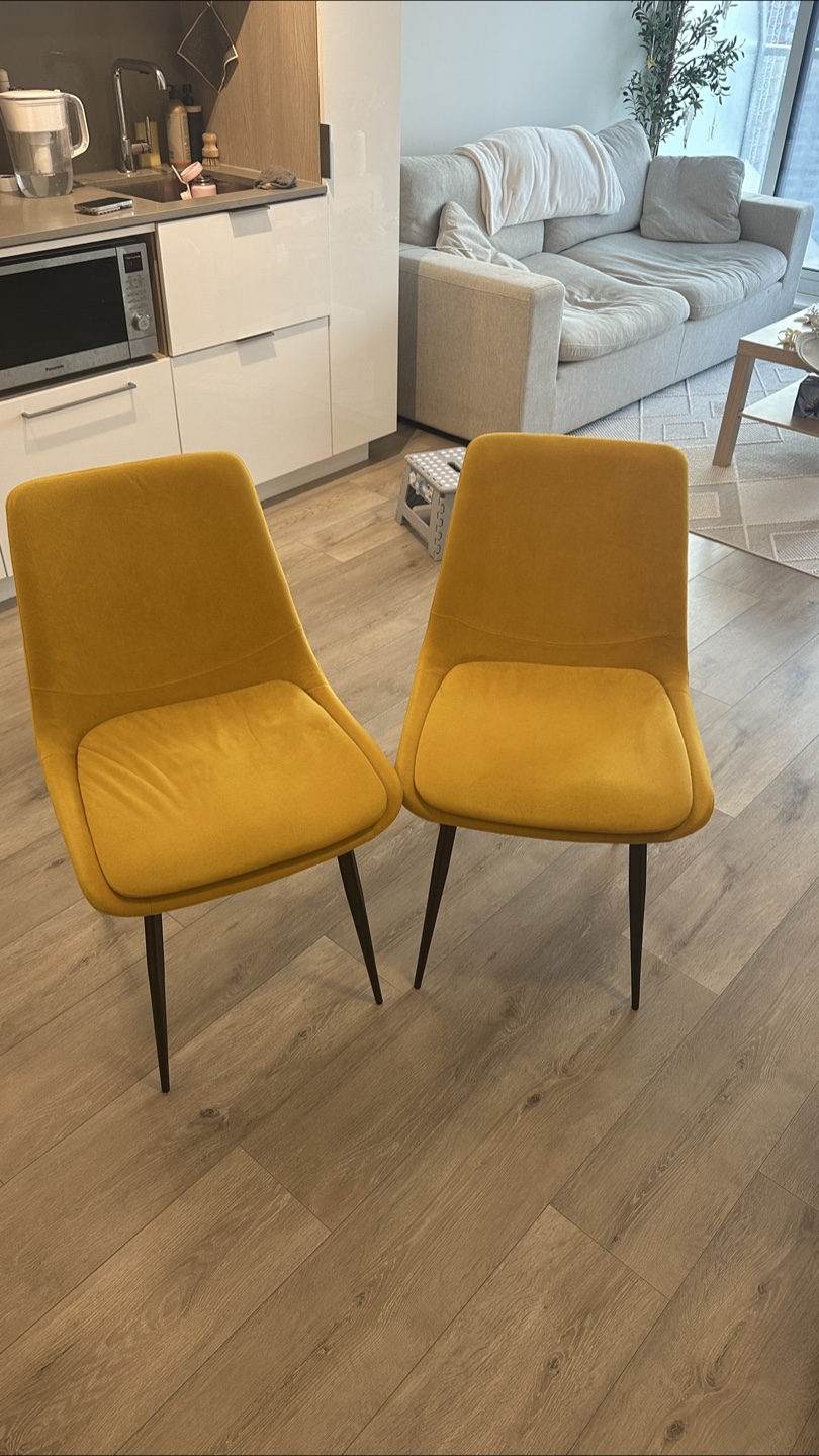 Wooden Dining Table and Two Yellow Chairs - photo 5
