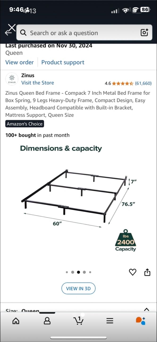 Zinus Queen Metal Bed Frame - Compact 7 Inch