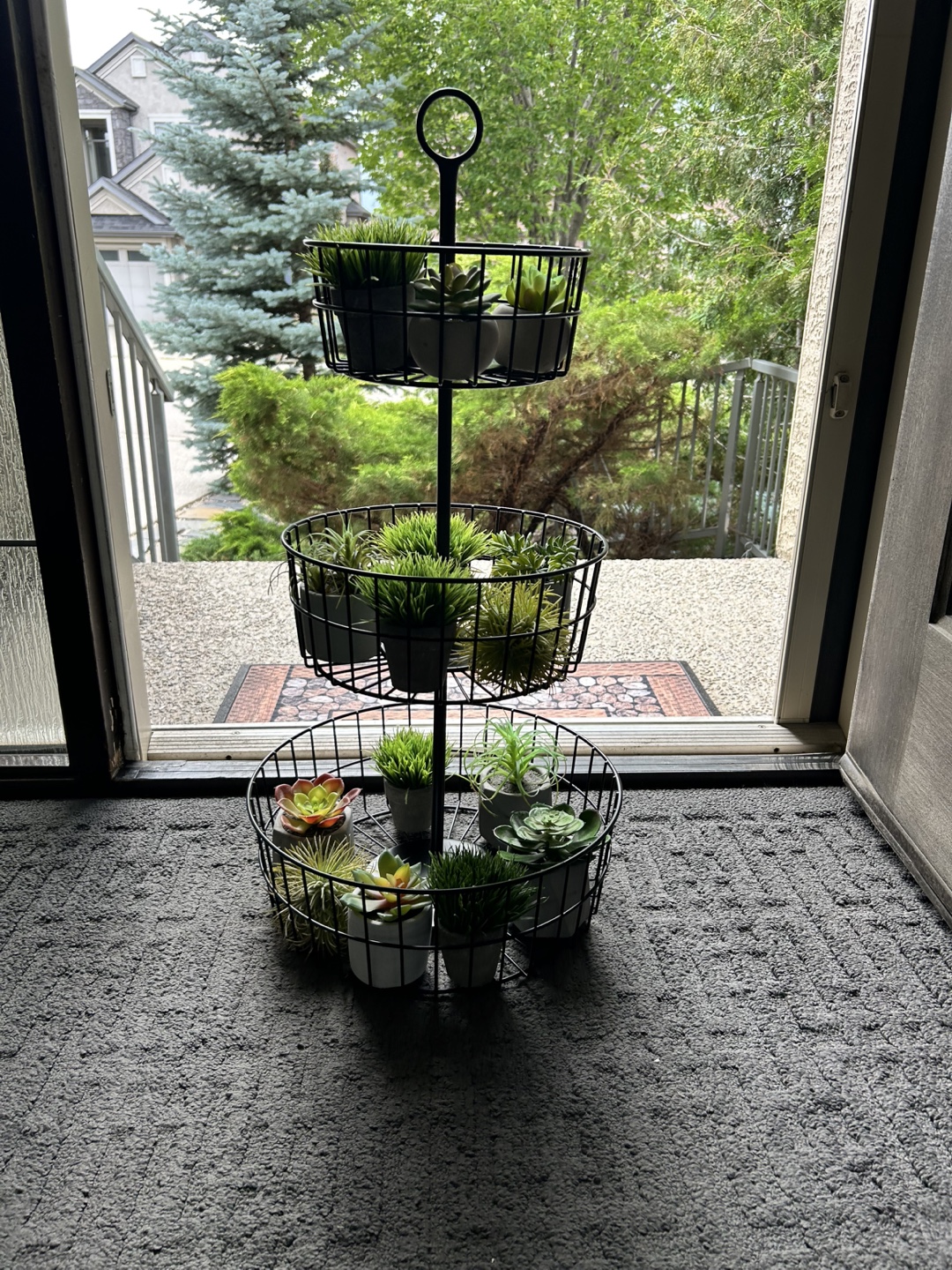 3-Tier Black Metal Basket Stand