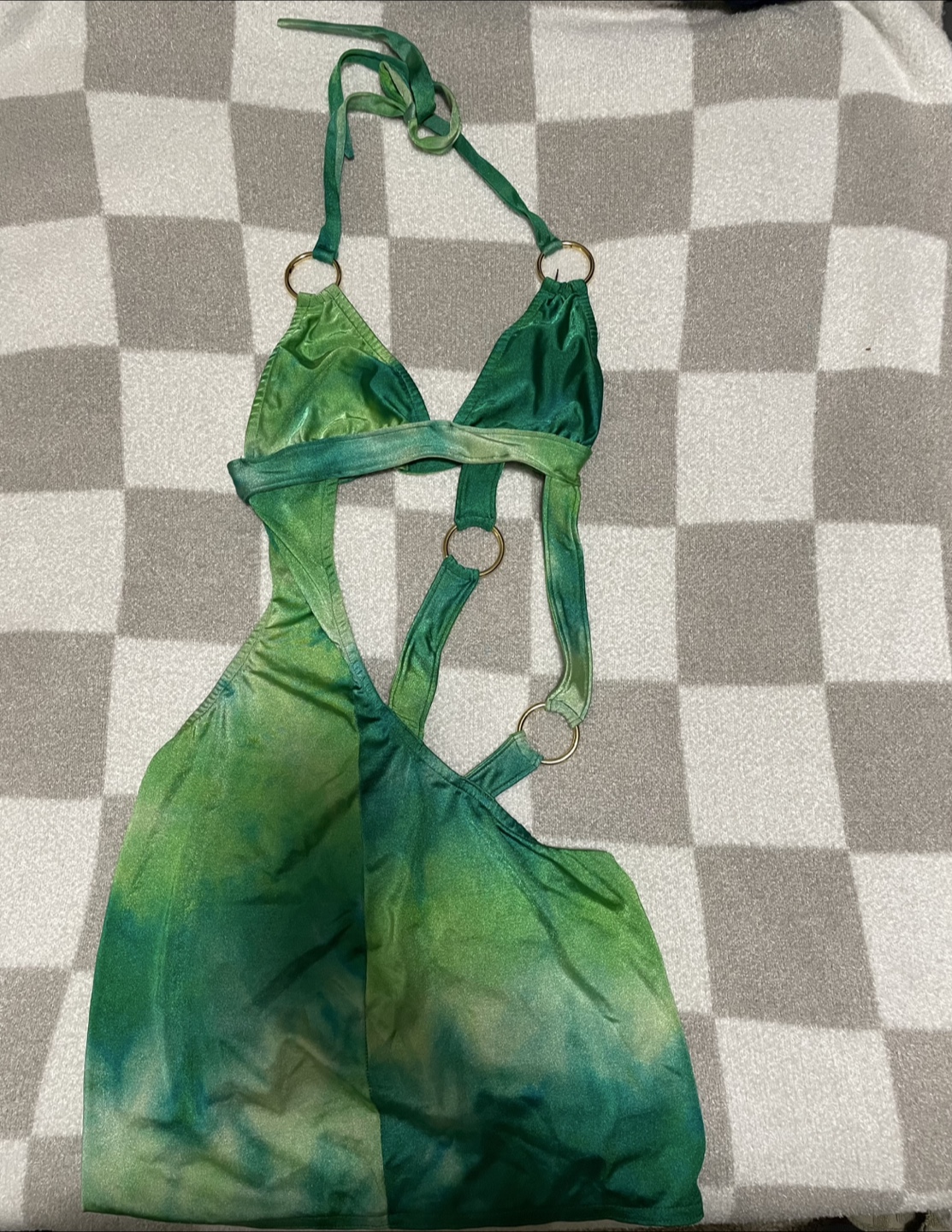 Green Tie Dye Halter Mini Dress