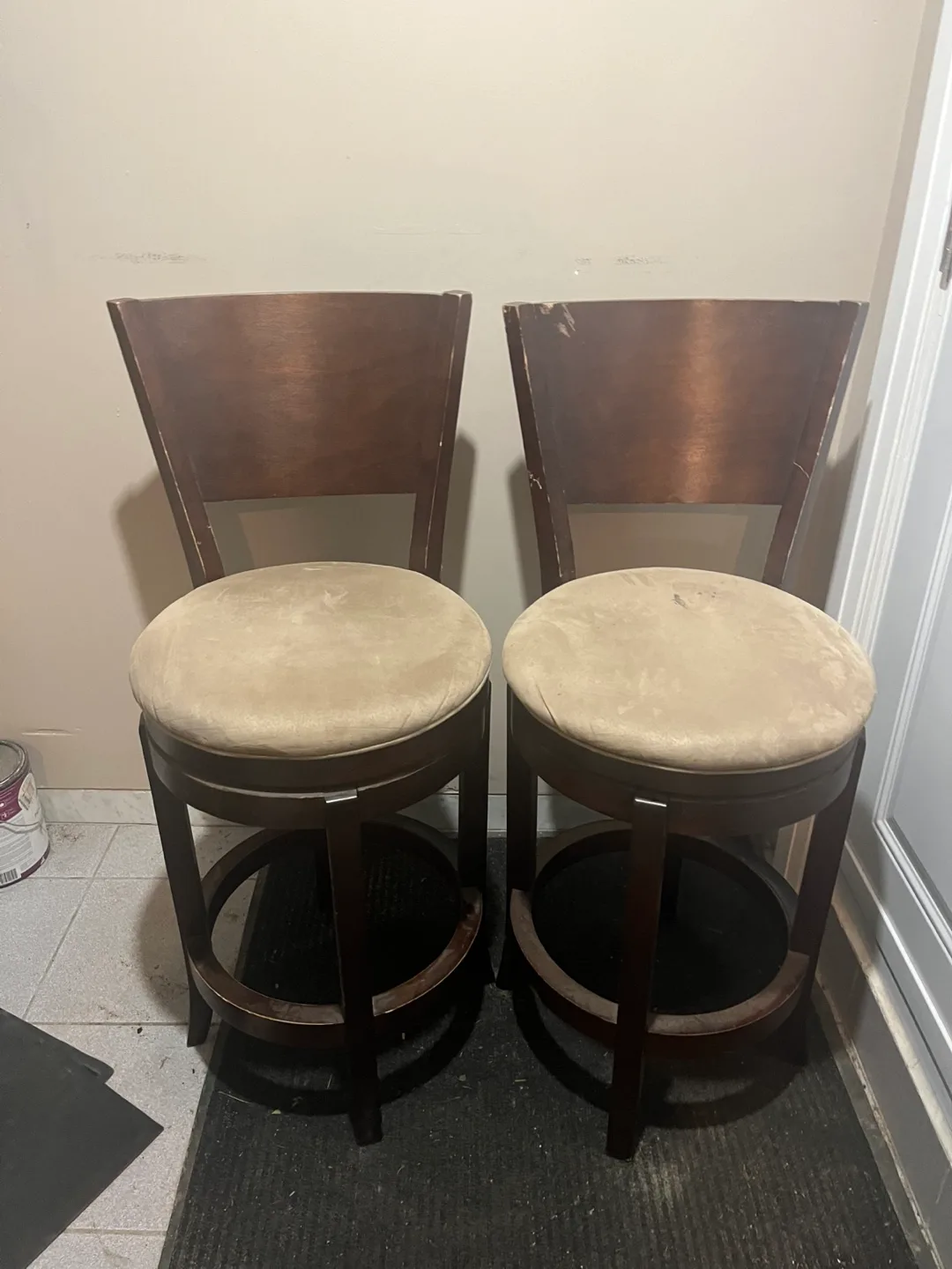 Two Brown Swivel Bar Stools thumbnail