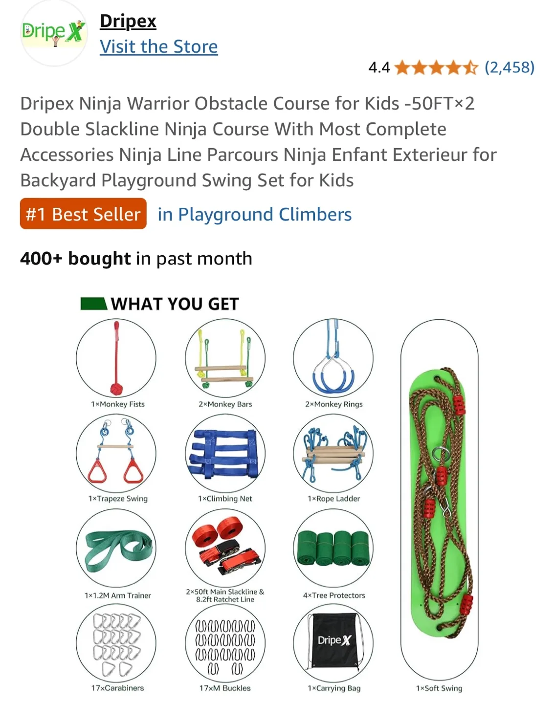 Dripex Ninja Warrior Obstacle Course for Kids image indicator(10)