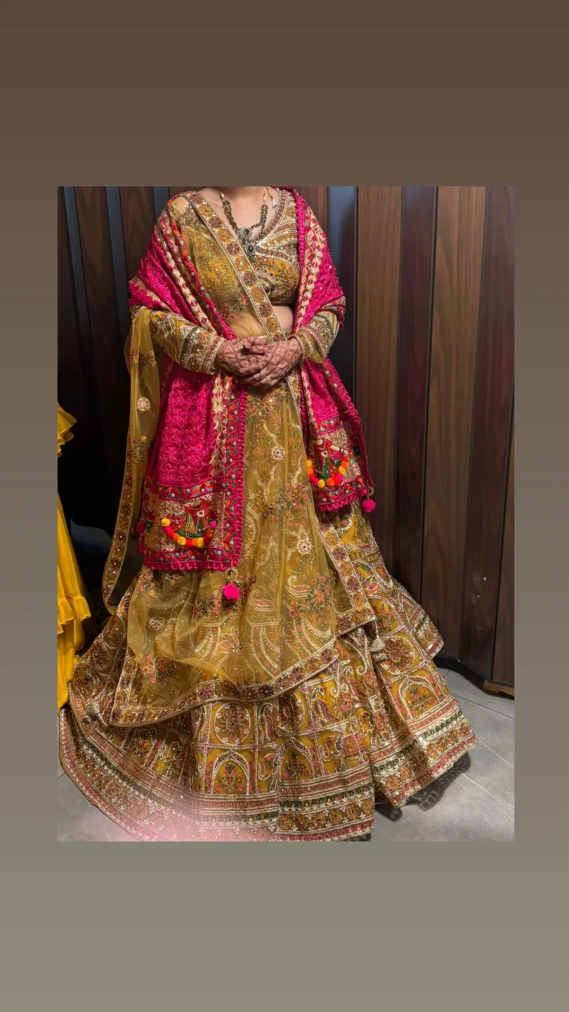 Embroidered Lehenga Choli Set - yellow/ haldi dress thumbnail
