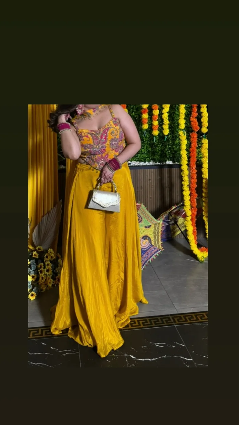 Yellow / haldi Embroidered Indian Outfit thumbnail