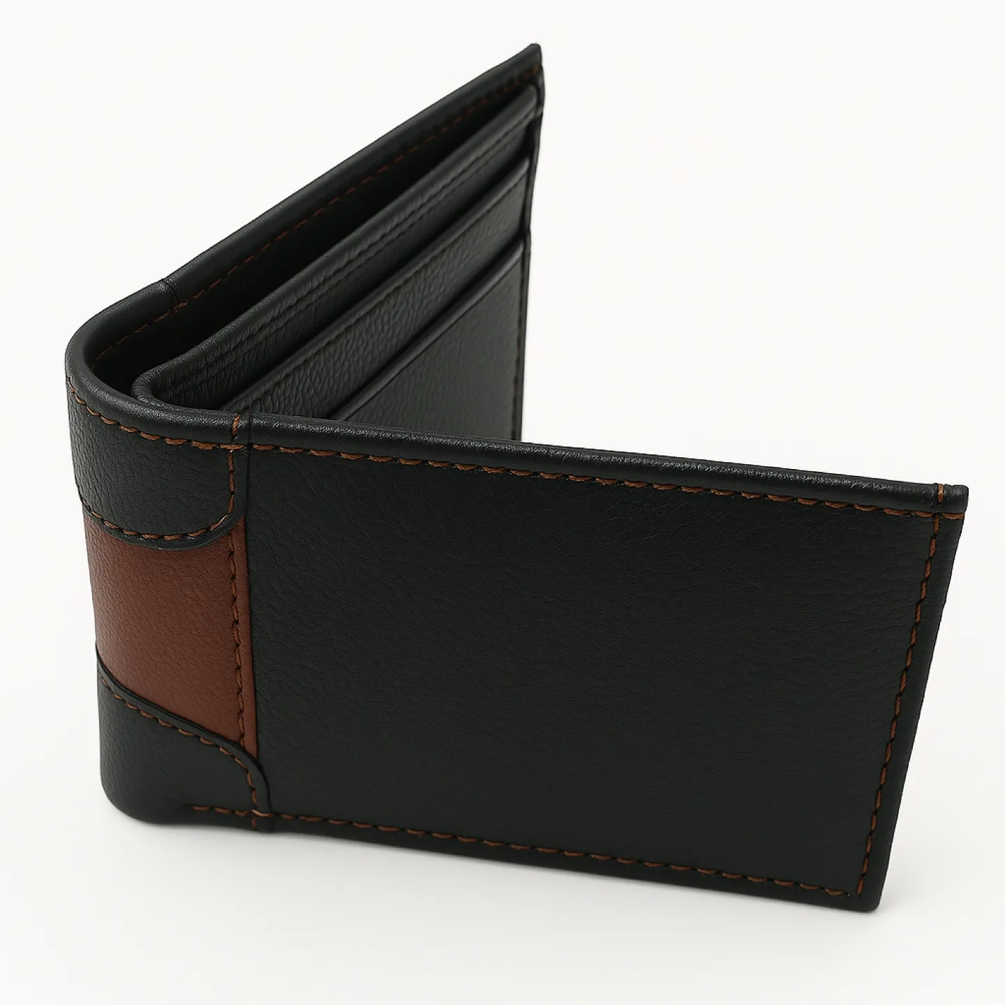Bi-fold Leather Wallet - Black & Brown thumbnail