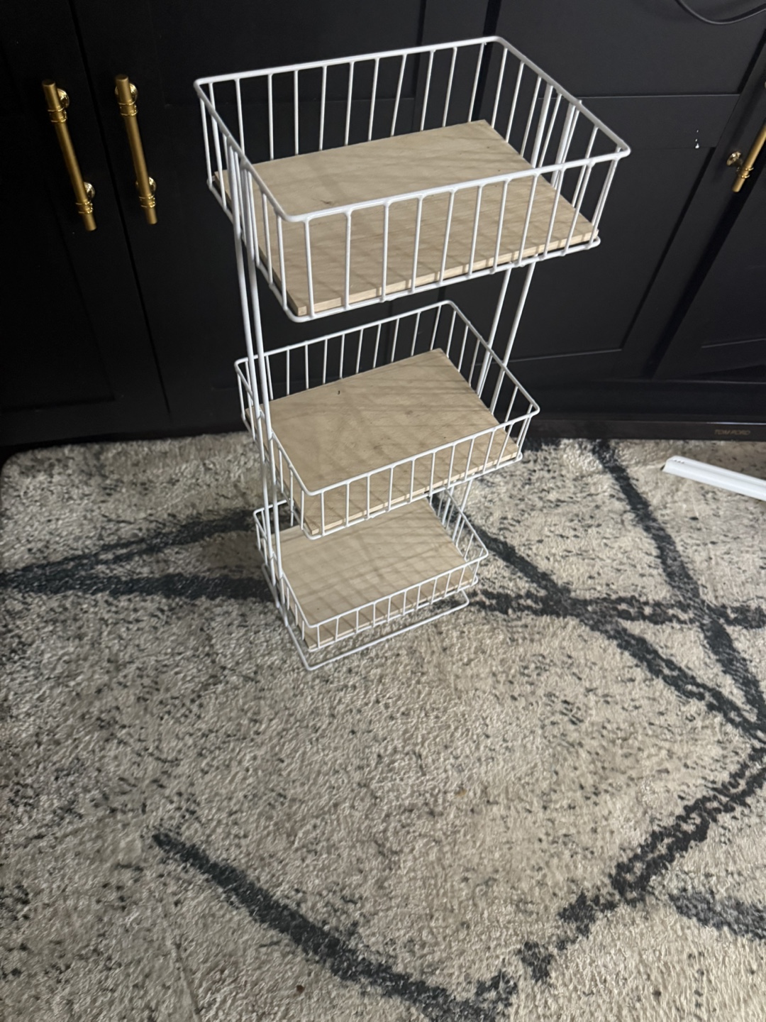 White Metal & Wood 3-Tier Basket Stand - photo 2