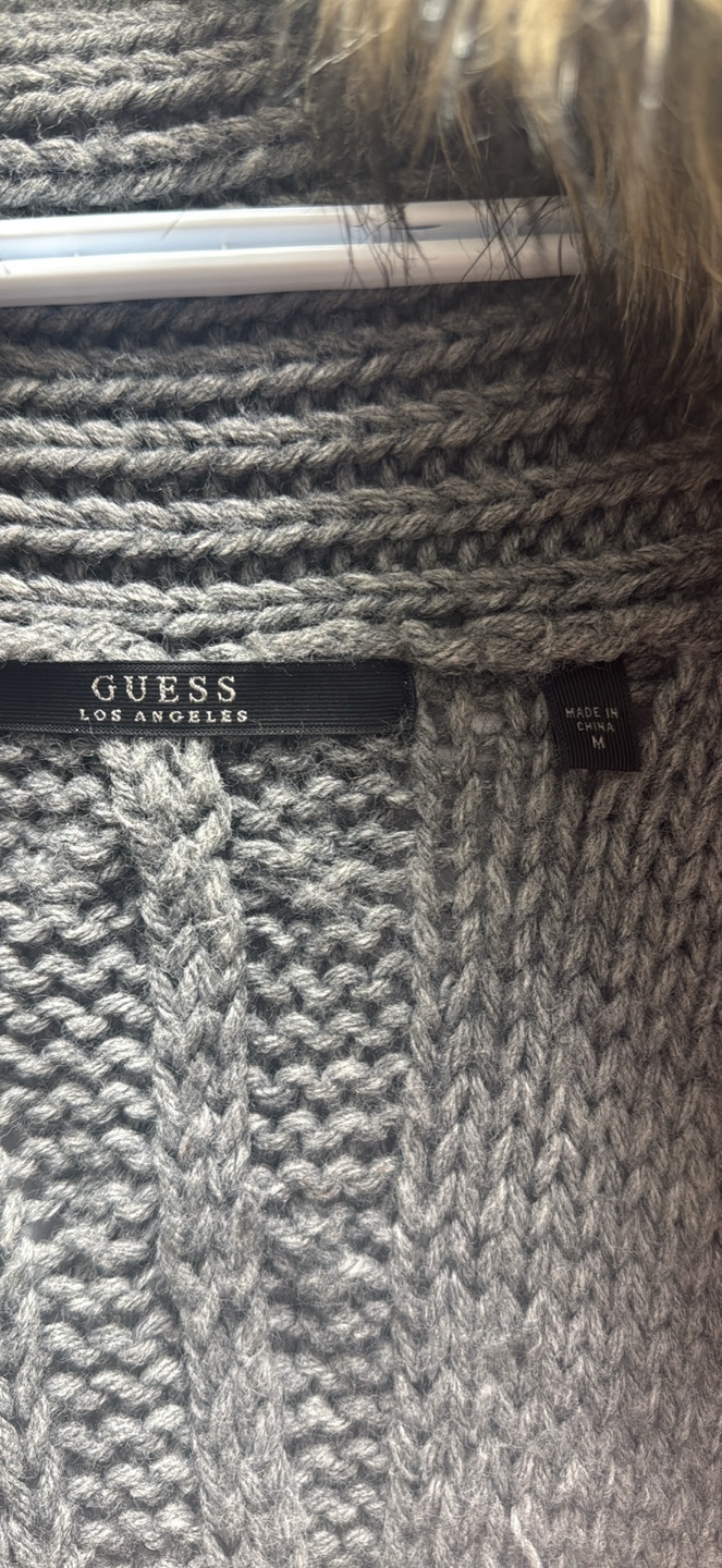 Guess Los Angeles Grey Knit Cardigan with Faux Fur Collar - M - photo 2