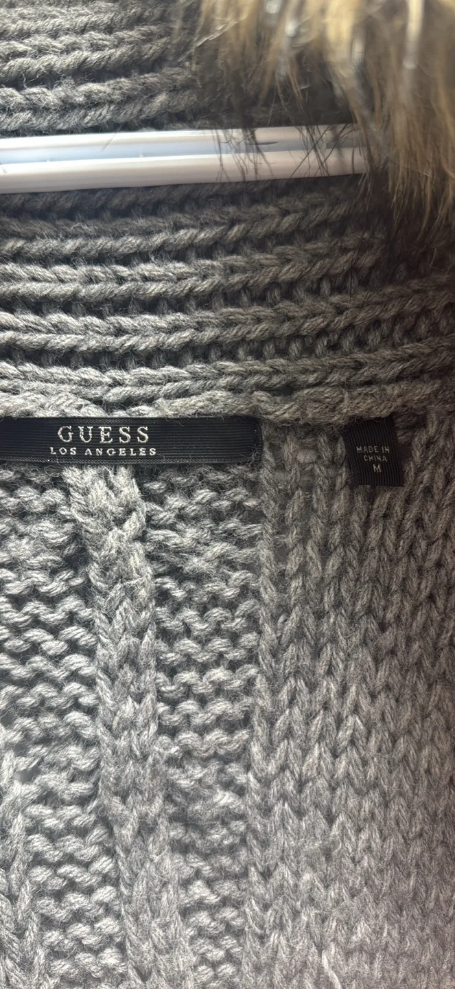 Guess Los Angeles Grey Knit Cardigan with Faux Fur Collar - M image indicator(2)
