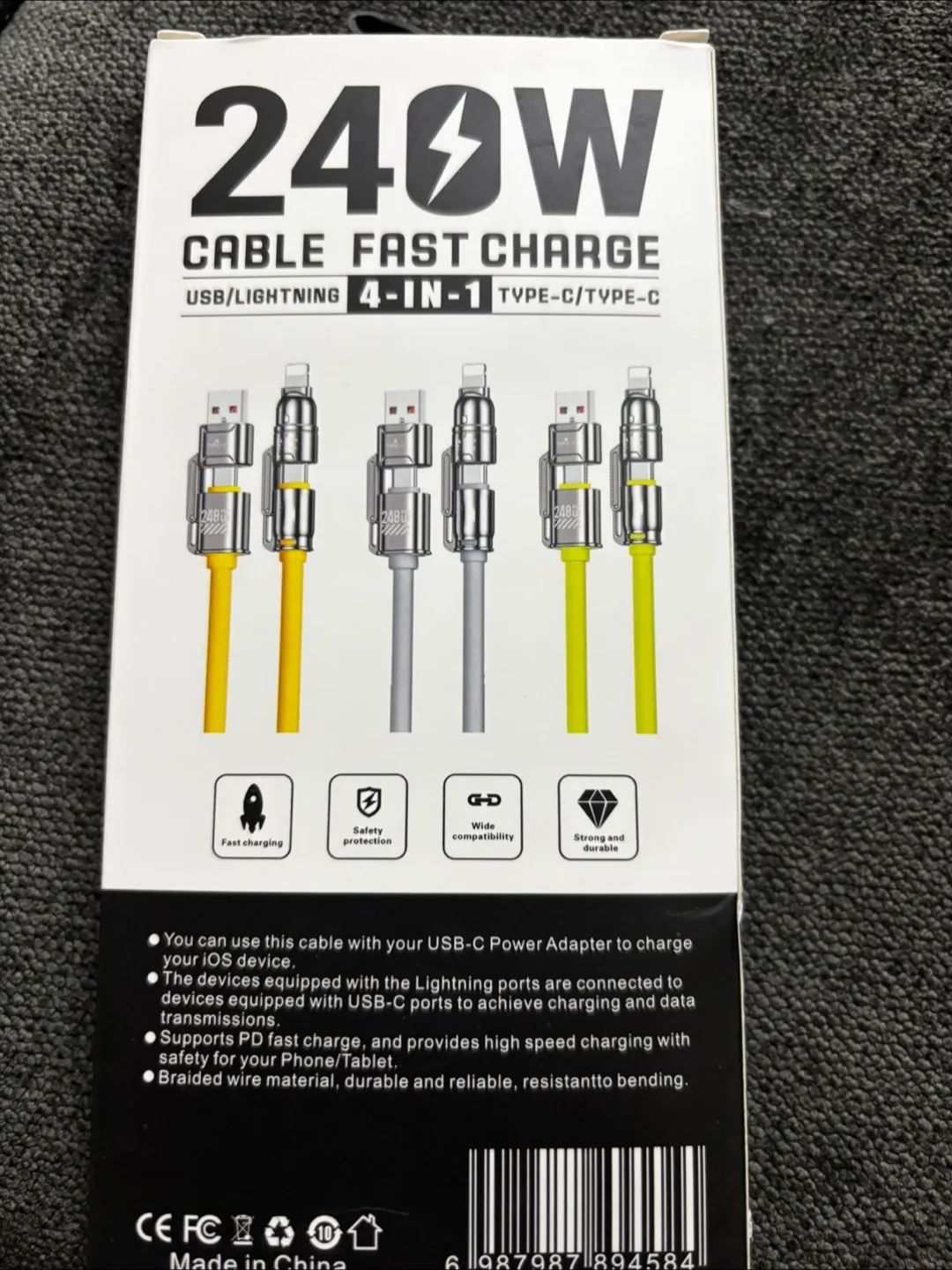 PD 240W 4-in-1 USB/Lightning Type-C Cable - NEW image indicator(2)