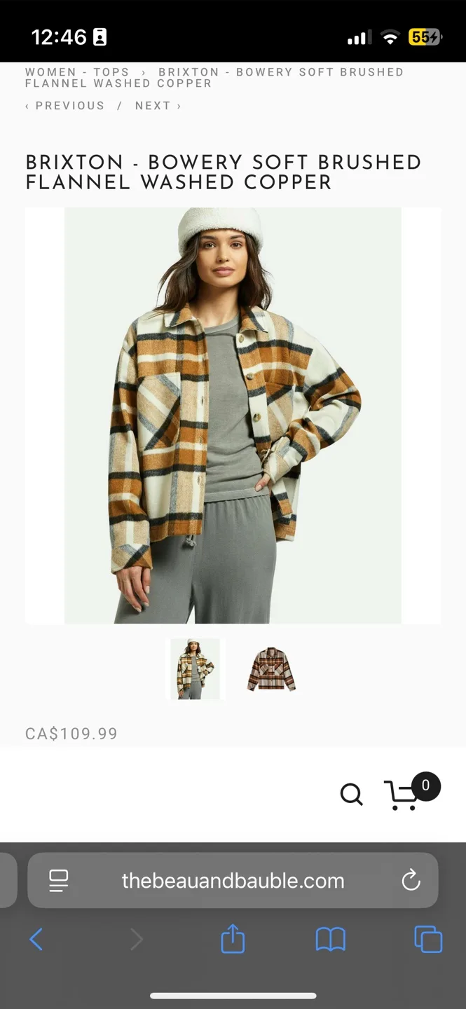 Brixton Bowery Flannel Boxy Cropped Women’s Small Medium image indicator(3)