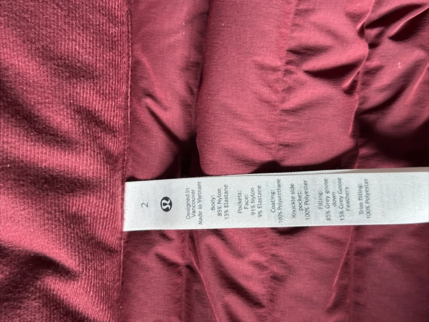 Lululemon Maroon Down Jacket - Size 2 image indicator(2)