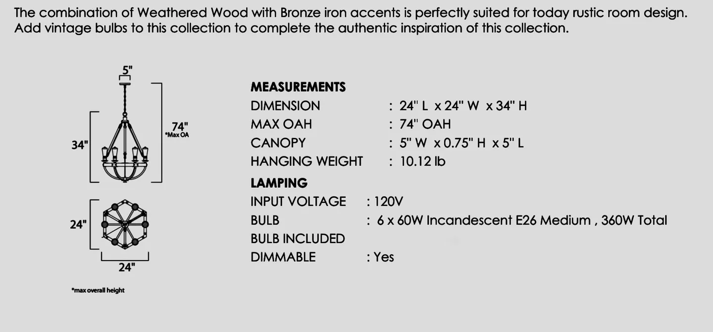 ⭐️BRAND NEW Weathered Wood with Bronze iron accents chandelier⭐️ image indicator(5)