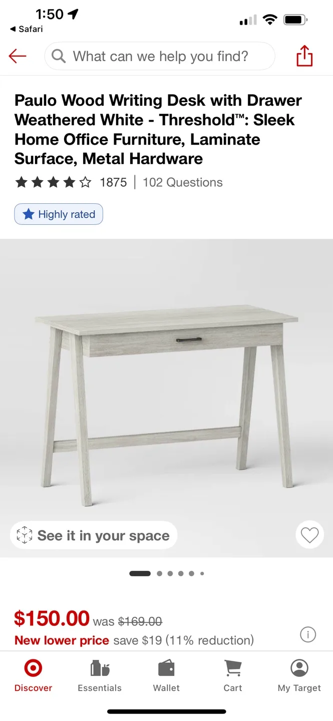 Threshold Paulo Wood Writing Desk - Weathered White thumbnail